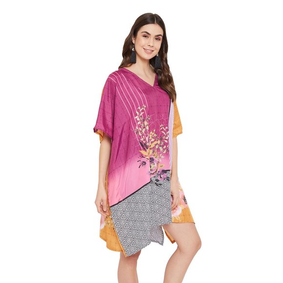 Gypsie Blu Women Tunic Cover Up Polyester with Sleeves Printed Mini Dress - Picture 5 of 9